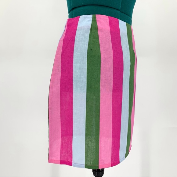 Zara NWOT Pink, Green, and Blue Striped Linen Blend Mini Skirt, Small - Picture 10 of 15